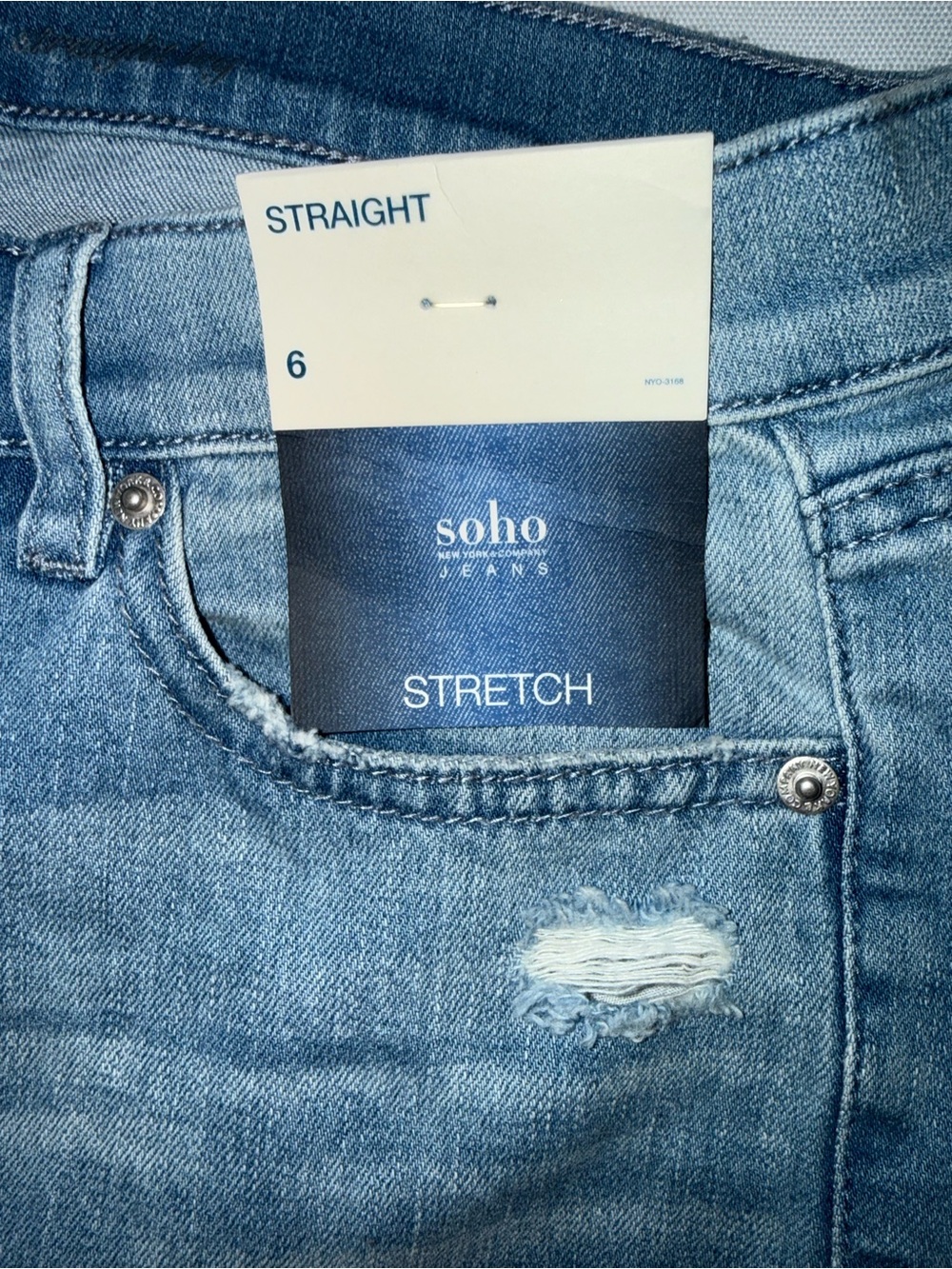 New York&Co Soho Straight leg Distressed ( open rip style ) with gems Jeans BNWT - Picture 11 of 16